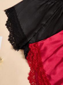 SilkySpell 蕾丝拼布深 V 露背性感仿丝女式睡衣连体衣 - 彩色 - 查看 3