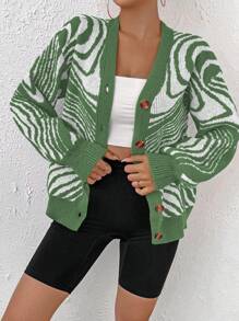 SHEIN Unity Women's Casual All-Over Print Dropped Shoulder Loose Cardigan With Buttons Fall Cloth For Women - Multicolor - View 3