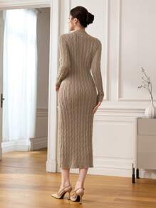Modelyn Vintage Chunky Knit V-Neck Sweater Dress, New Design, High Quality