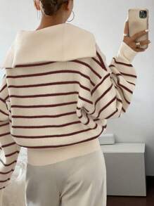 Livesso Casual Striped Long Sleeve Half-Zip Pullover Fall - Burgundy - View 4