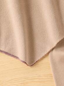 2pcs Tween Girl Geometric Pattern Raglan Sleeve Turtleneck Cape Sweater & Wide Leg Knit Pants Set - Khaki - View 5