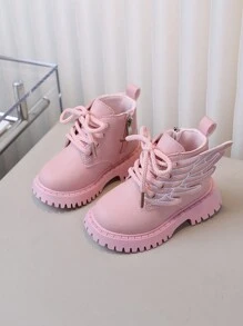 Botas de moda para niños, botas casuales para niñas para exterior, botas versátiles para vestir, zapatos antideslizantes de suela blanda para bebés y niños pequeños, para otoño/invierno - Rosa - Ver 2