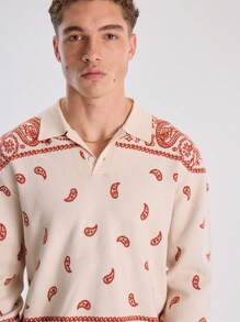 Musero Men Paisley Pattern Polo Collared Sweater - Multicolor - View 5