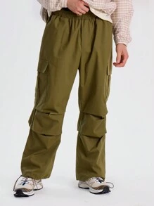 Musero Men Baggy Oversized Cargo Style Basics Trousers Elasticated Ankle Tie Adjustments SPRING SUMMER Wardrobe - Army Green - View 2