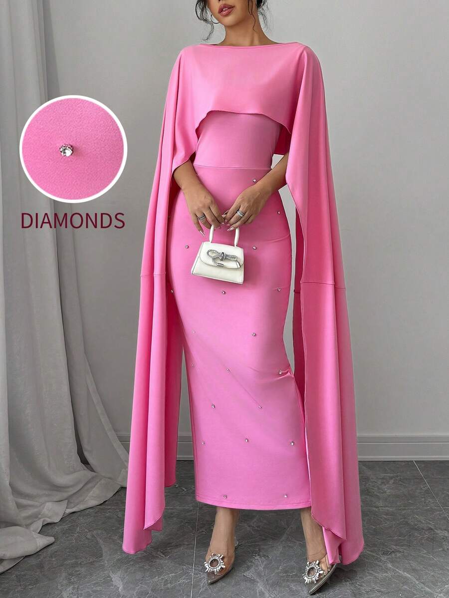 Elenzga Elegantes Bodycon-Kleid für Frauen mit Perlen-Verzierung, Maxi-Outfit für Frauen