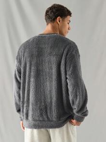 Manfinity VCAY 1 chiếc áo nỉ dệt kim dài tay thời trang giản dị rộng rãi cho nam - Màu xám đen - Xem 2