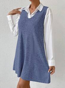 Calvaya Women V-Neck Knit Sweater Dress, Casual For Autumn/Winter