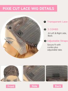 Tóc giả cắt Pixie ngắn màu Piano P4/27 Tóc giả ren phía trước T Part Tóc giả tóc người thẳng ngắn màu nổi bật - SP4/27 - Xem 5