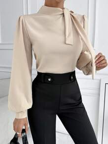 SHEIN Cottnline Women Champagne Neck Detailed Fashion Top - Beige - View 3