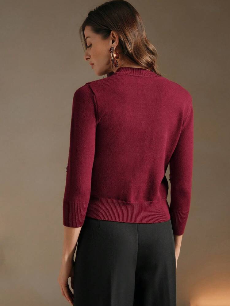 Anewsta Handmade Crystal Velvet Commuter Christmas Round Neck Long Sleeve Women Winter Sweater