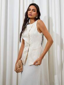 COSMINA خزان خياطة نسائي بأكمام بلا أكمام ومطرز بزهرة، تصميم بسيط للارتداء اليومي العادي