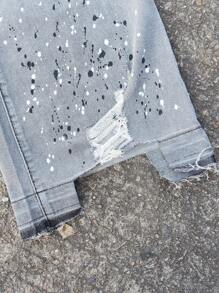 Manfinity LEGND Men's Streetwear Graffiti Print Ripped Flared Jeans - Grey - View 5