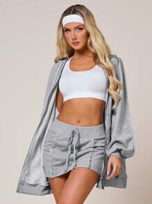 VARSITIE Cold Fall Winter Clothes Women's Autumn Long Sleeve Zip Placket Drawstring Hooded Casual Jacket