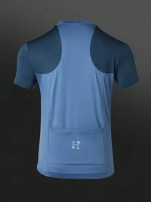 Manfinity Sport Corelite Solid Color Patchwork Front Zipper Short Sleeve Letter Print Casual Cycling Top