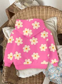 SHEIN Áo nỉ chui đầu in hoa màu hồng dễ thương, đơn giản thoải mái, mềm mại, giản dị cho bé gái, thích hợp cho mùa thu/đông - Nhiều màu - Xem 2