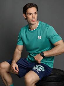 Gym Rark Boyfriend Style Men's Letter Print Short Sleeve Sportswear T-Shirt Compression Shirt Men - Green - View 5