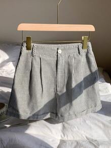 Comfortcana 女士帶口袋紐扣條紋印花夏季短褲