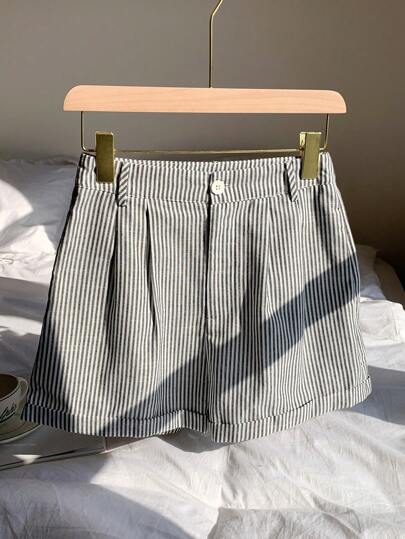 Comfortcana 女士帶口袋紐扣條紋印花夏季短褲