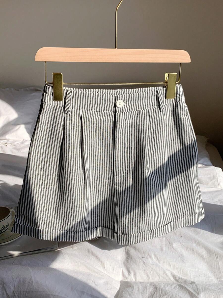 Comfortcana 女士帶口袋紐扣條紋印花夏季短褲