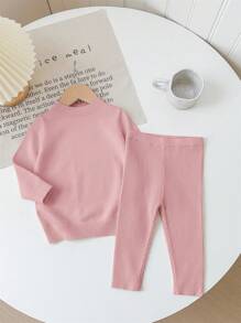 SHEIN Baby Girl Soft, Warm, Elastic All-Match Long Sleeve Sweater And Pants Set, Suitable For Daily Casual Wear, Home Or Outings