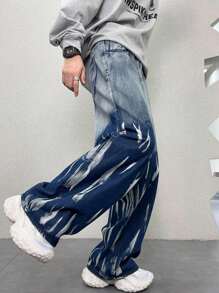 Manfinity Roghcode Quần Jeans Ống Đứng Túi Vá Màu Tương Phản Thường Ngày Cho Nam - Màu xanh lam - Xem 3