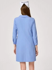 TaskEZ Light Blue Nurse Dress With Double Pockets And Button Front  Women Scrubs Uniform Button Front Hospital Nurse Scrub Dress Lab Coat Clothe