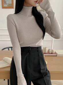 DAZY Áo len chui đầu cổ cao ôm vừa vặn màu trơn dành cho nữ, trang phục thường ngày thu/đông, mùa thu cho nữ - Màu Xám nhạt - Xem 6
