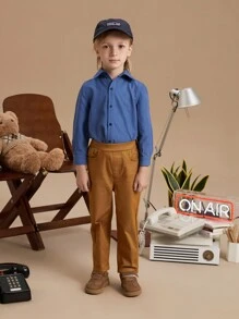 PrepCrw Young Boys' Khaki Woven Elastic Waist Pants, Collegiate Style, Autumn/Winter - Khaki - View 3