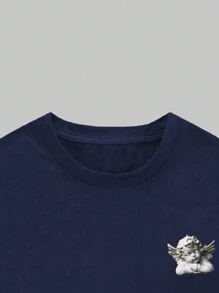 Manfinity EMRG Camiseta casual de cuello redondo y manga corta con estampado de letra, de estilo minimalista, para hombre