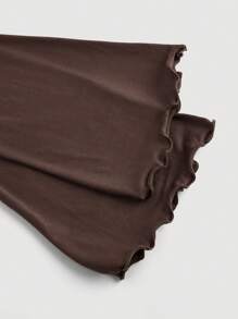 SHEIN MOD 女士橄榄绿不对称领口褶皱喇叭袖 T 恤，服装，机场女装，秋季服装，女士长袖，外出服装，冬季女装 - 咖啡棕 - 查看 3