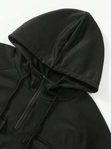 Manfinity Homme Men Plus Size Solid Color Long Sleeve Drawstring Hooded Sweatshirt, Casual Style For Autumn
