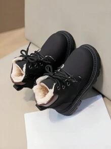 Giày bốt ngắn nhung ấm áp mới cho trẻ em, giày bốt lông cho trẻ mới biết đi/bé gái và bé trai, giày bốt đi tuyết đế bằng chống trượt, thích hợp cho mùa thu/đông - màu đen - Xem 3