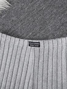 SHEIN Leap Crew 2pcs Teen Girls Casual Ribbed Knit Hooded Sweatshirt & Wide Leg Pants Set - Grey - View 4