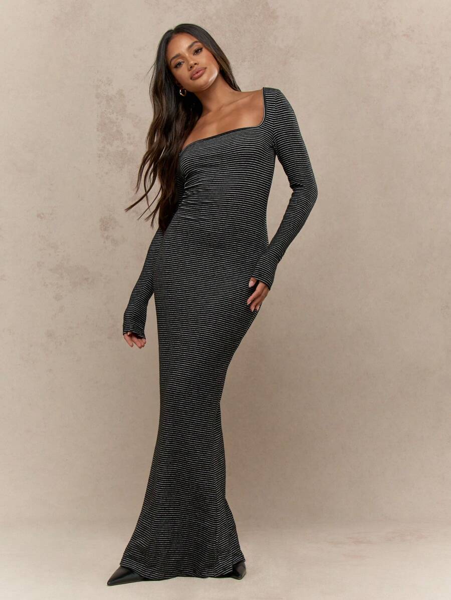 square neck jersey maxi dress AnyBody Regular Knit Jersey Square Neck Maxi Dress Black Large A647636
