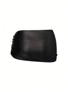 Swim SXY Hàng mới về Váy quấn bãi biển màu trơn ánh kim kiểu dáng váy ngắn gợi cảm đi biển Bikini đen Đồ bơi màu đen mùa hè - màu đen - Xem 4