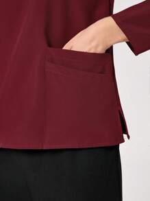 TaskEZ Women's Contrast Binding Long Sleeve Scrub Uniform Top - Red - View 5