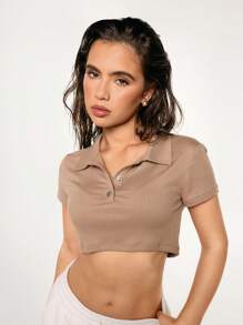 Athîral Women's Casual Solid Color Crop Top Tee