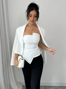 SHEIN Unity Conjunto de top corto con estilo de envolvente de pecho asimétrico y chaleco corto para mujer, para usar como capa interior o exterior - Blanco - Ver 6