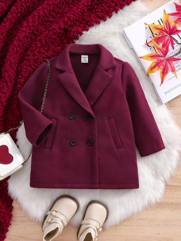 SHEIN Baby Girl Minimalist Suit Collar Winter Coat, Purple