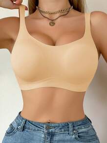 1pc Seamless Wireless Bra, Gather Bust Soft Supportive Comfort Ladies Underwear