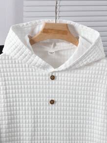 SHEIN 青少年男童休闲宽松舒适百搭logo装饰纽扣前襟卫衣，适合秋季、冬季、旅行和运动穿着。 - 白色 - 查看 4