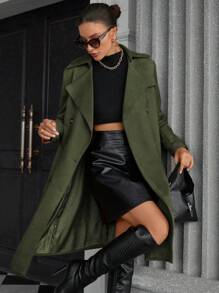 Aveloria Autumn/Winter Suede Fleece Classic Mid-Length Windbreaker Jacket, Versatile & Elegant - Army Green - View 6