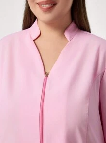 TaskEZ Plus Size Plain Long Sleeve Pocket Simple Top And Pants Uniform Set Scrub Set