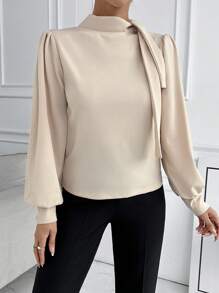 SHEIN Cottnline Women Champagne Neck Detailed Fashion Top - Beige - View 4
