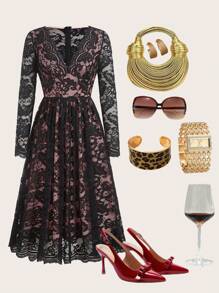 SHEIN Clasi 女士优雅蕾丝时尚连衣裙，秋季