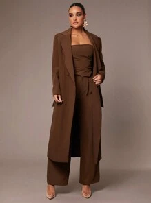 Silquee Women's Autumn Elegant Dark Brown Office Coat,High-End Long British Twill Career Commuting Mobwife Chocolate Belt Waist Anti-Wrinkle Winter - Coffee Brown - View 7