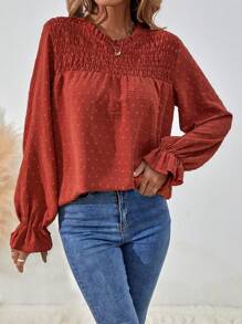 SHEIN LUNE Camisa informal de manga larga con lunares suizos, otoño