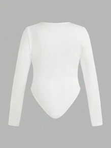 SHEIN EZwear 3Pcs/Set Plus Size Women Casual Leopard & Solid Color Long Sleeve Round Neck Bodysuit For Spring & Autumn, For Winter - Multicolor - View 8