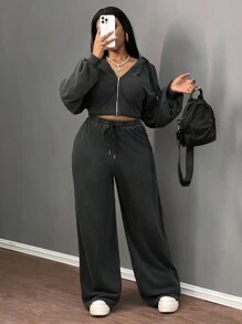 Slaydiva 2024 New Casual Streetwear Daily All-Match Comfortable Thermal Lined Hooded Loose Pullover Top And Pants 2 Pieces Set For Women