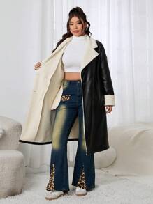 SHEIN EZwear Plus Size Casual Thermal Lined Shirt Collar Jacket, For Autumn/Winter
